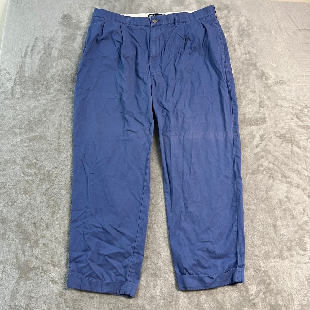 Polo Ralph Lauren Hammond Pant Mens 38x30* Blue Pleated Cuffed Cotton Chinos EUC